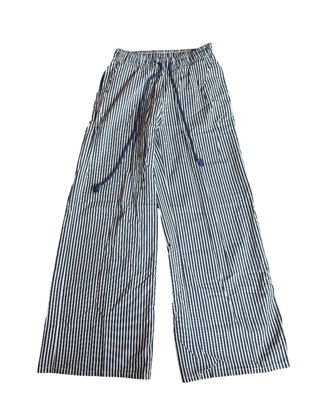 Edikted Seaside Wide Leg Stripe Pants Navy White Cotton Stretch Size Small